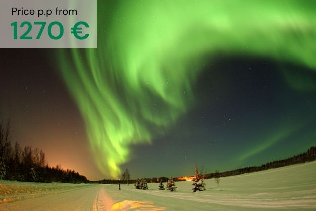 Beautiful colors on the night sky from a northern light during winter