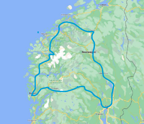 Itinerary map for Beautiful Norwegian Fjords tour