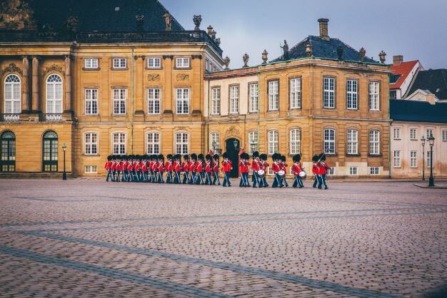 Royal castle in Copenhagen with a guards formation in front of it