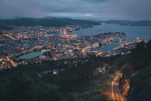 Bergen city view in the evening