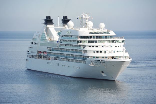 White Cruise ship in the middle of the ocean