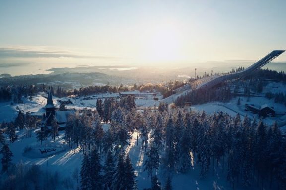 Holmekollen ski slope in Oslo during winter time