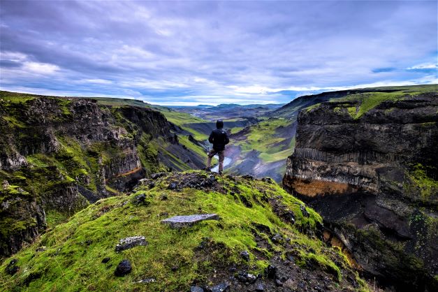 Man hiking in iceland