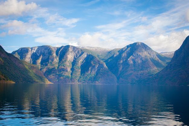 View of Nærøyfjord with mountains in the back