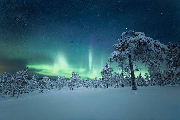 Amazing winter night with northern light in Finland