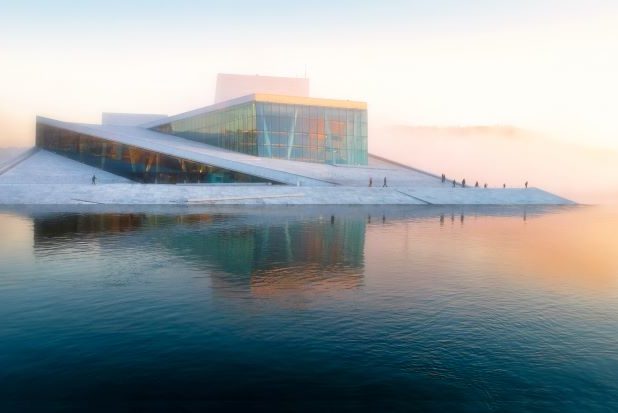 Oslo Opera house during wintertime with snow