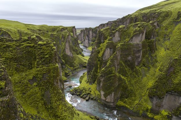 Ravine with green landscape in Iceland