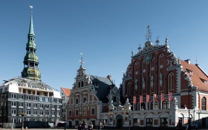 Riga town hall square buildings