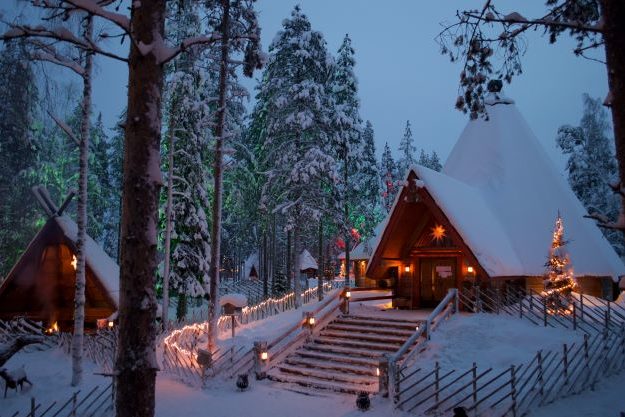 Santas village in Finnish Lapland during night time