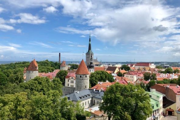 Roof top view of tallinn in Estonia o a summerday