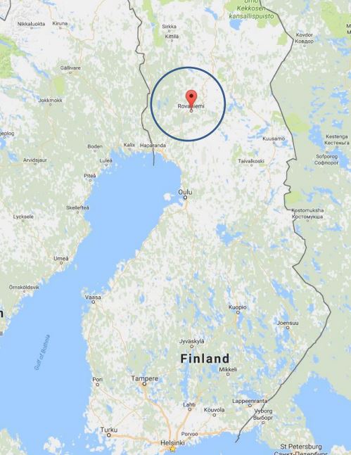 Itinerary map for the tour to Rovaniemi in Finland