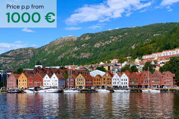 Bryggen Bergen on a clear summer day