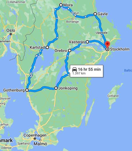 Itinerary map for Authentic Sweden tour