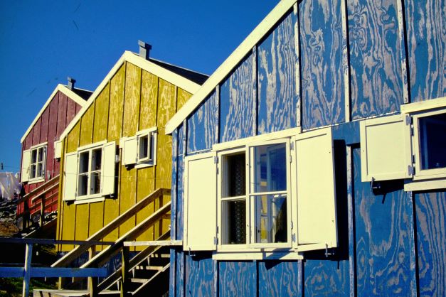 Bright colored houses in greenland