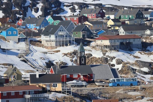 Ilulissat village with the church at the center