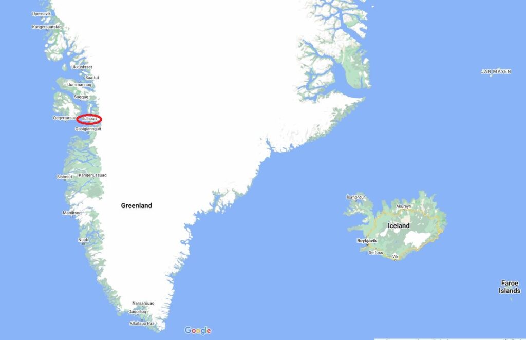 Itinerary map for winter tour to greenland